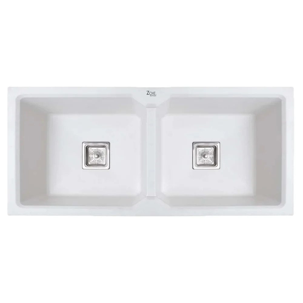 Kitchen Sink Quartz Mystic White Square Double Bowl Sink 45 X 20 X 9 By Zoie®